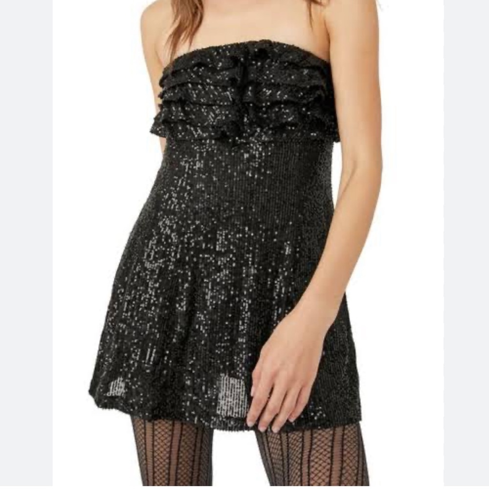 Free People Frida ruffle mini dress black- size 0